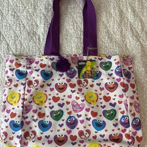 Sesame Street White Tote with Purple Handles